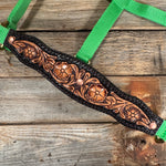 Lime Nylon Halter with Floral Leather Noseband #NH120