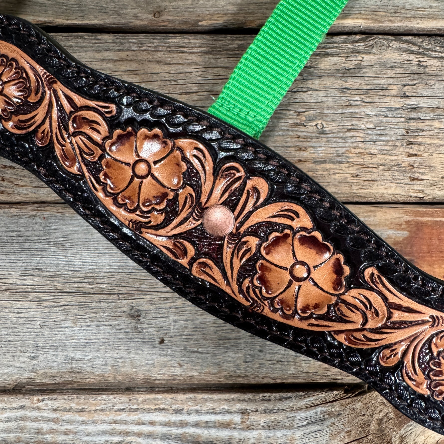 Lime Nylon Halter with Floral Leather Noseband #NH120