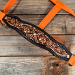 Orange Nylon Halter with Floral Leather Noseband #NH122