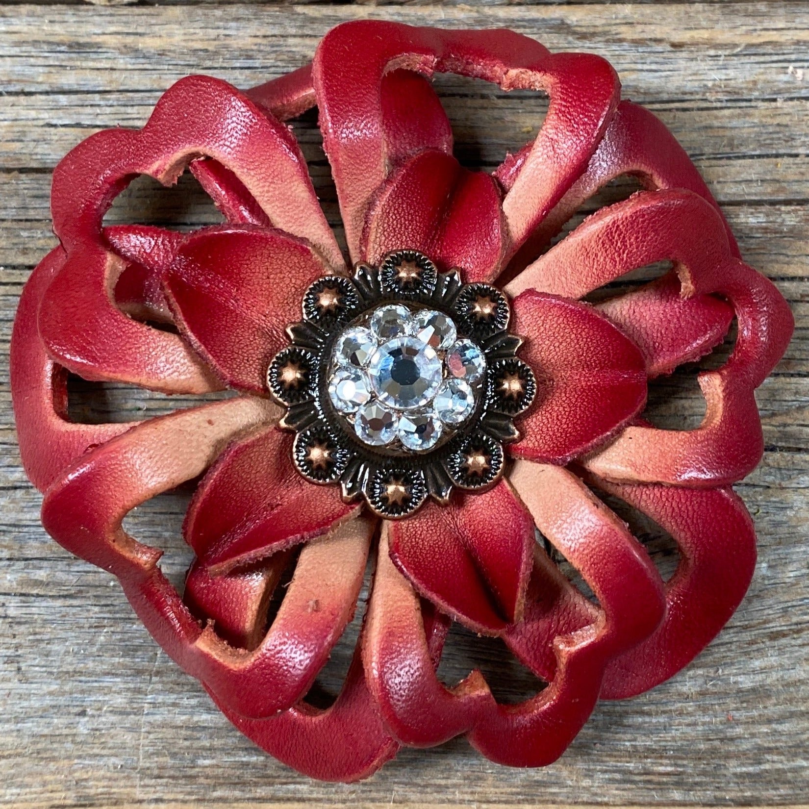 Red Lotus Leather Flowers - 1" Crystal Conchos - Options