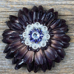 Black Daisy Leather Flowers - 1" Crystal Conchos - Options