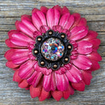 Pink Daisy Leather Flowers - 1" Crystal Conchos - Options