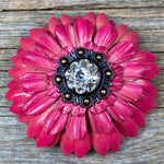 Pink Daisy Leather Flowers - 1" Crystal Conchos - Options