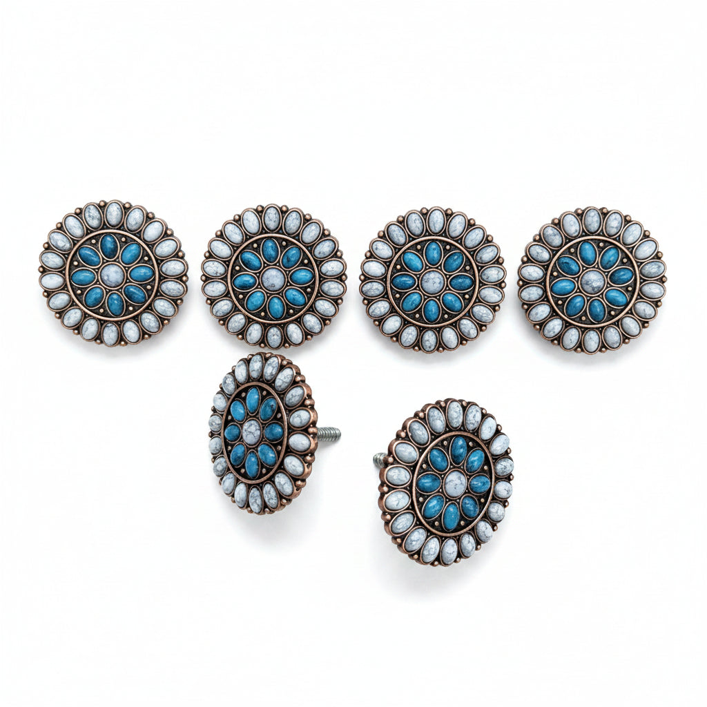 Copper Blue and White Turquoise Saddle Set #SSW275