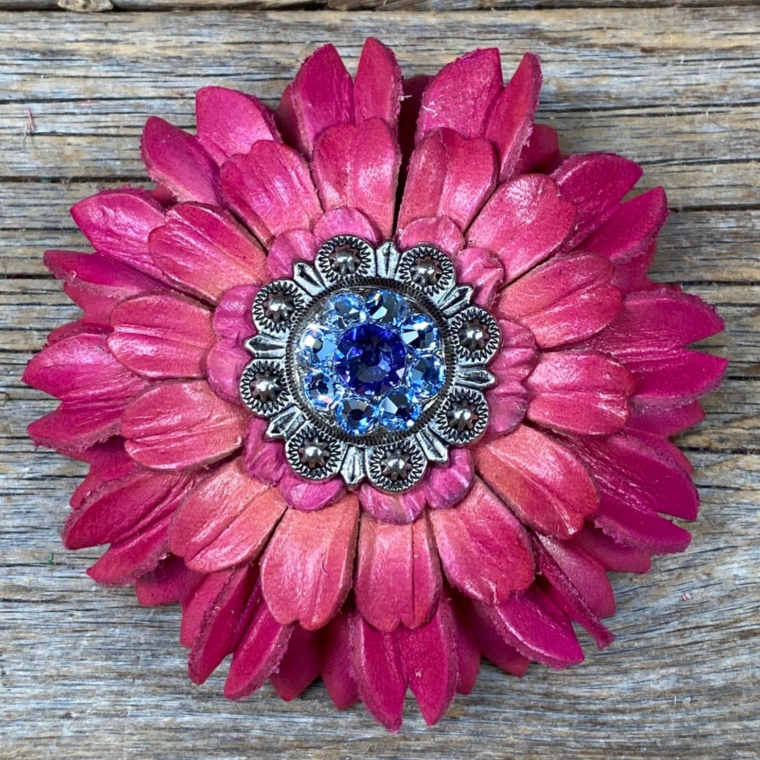 Pink Daisy Leather Flowers - 1" Crystal Conchos - Options