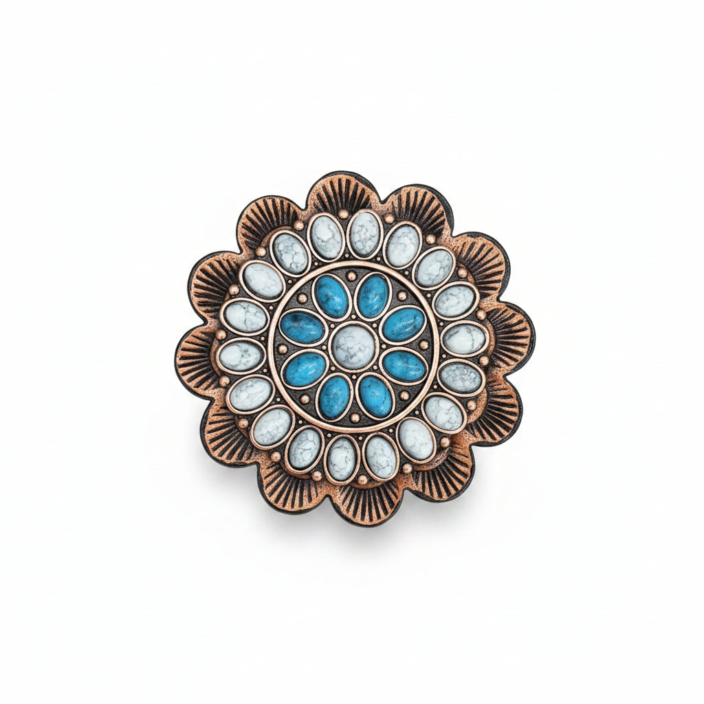 Copper Blue and White Turquoise Western Concho W275