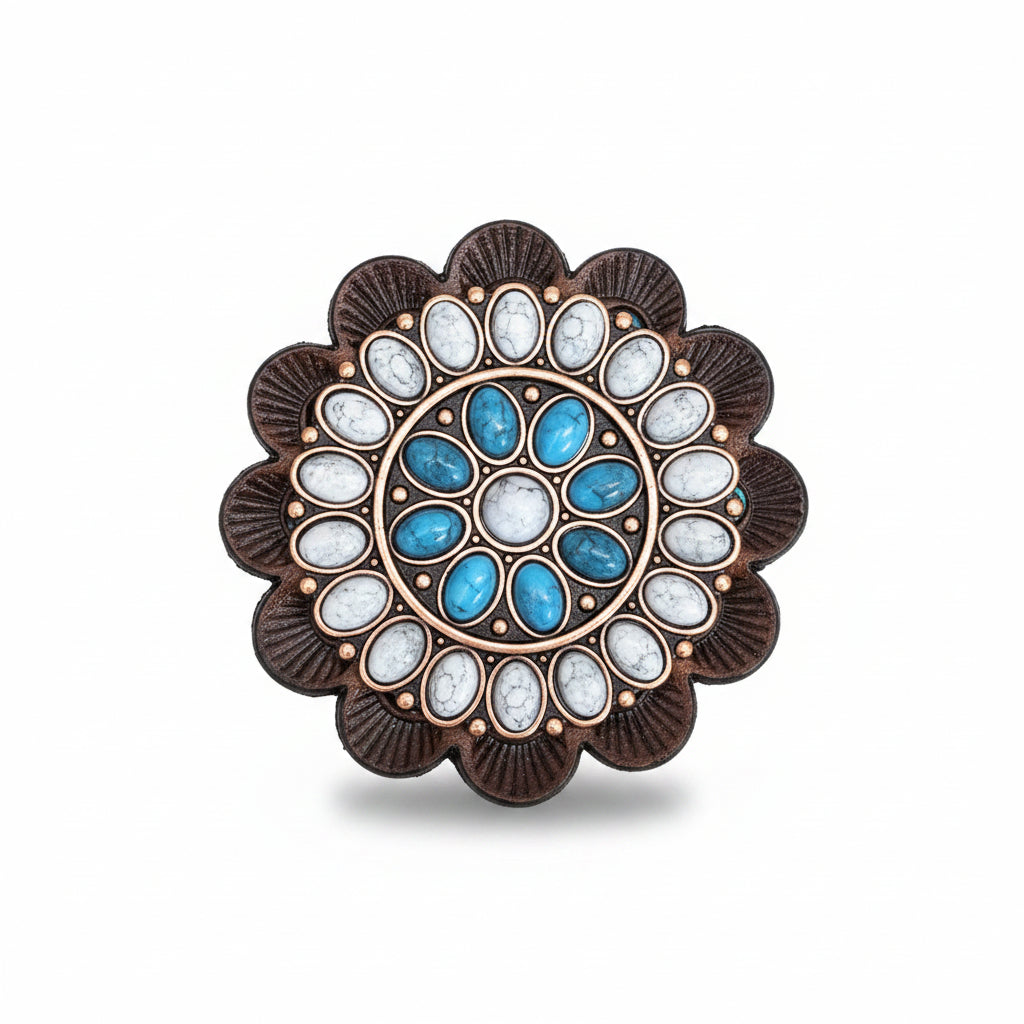 Copper Blue and White Turquoise Western Concho W275