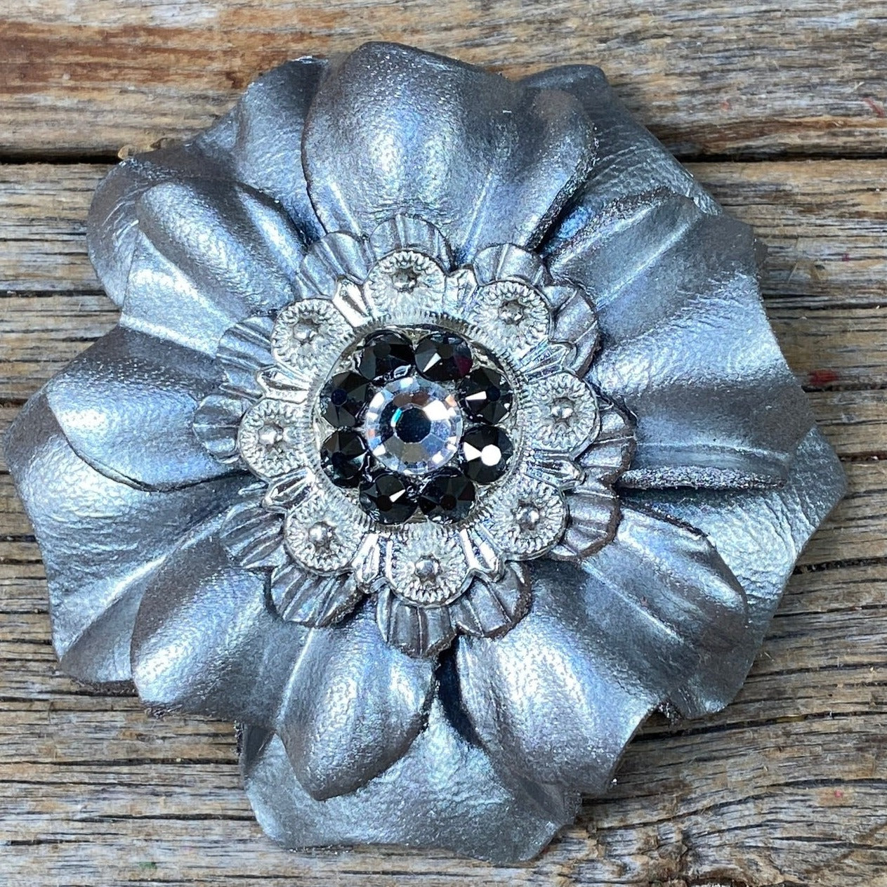 Silver Carnations Leather Flowers - 1
