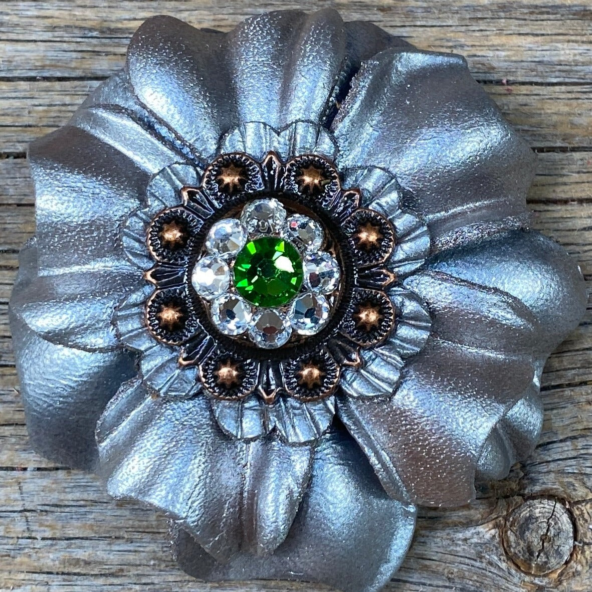 Silver Carnations Leather Flowers - 1" Crystal Conchos - Options
