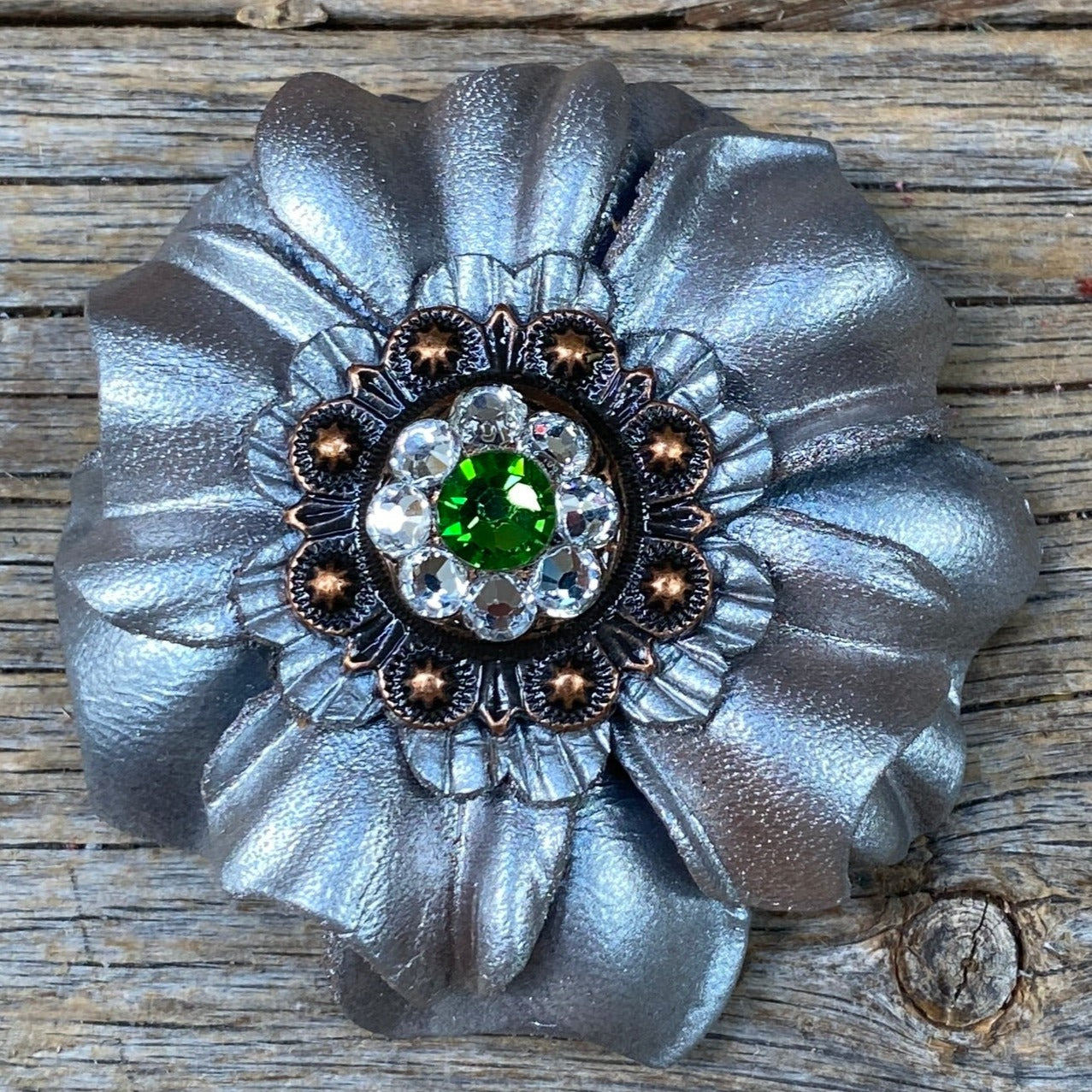 Silver Carnation Flower With Copper Fern, Clear 1