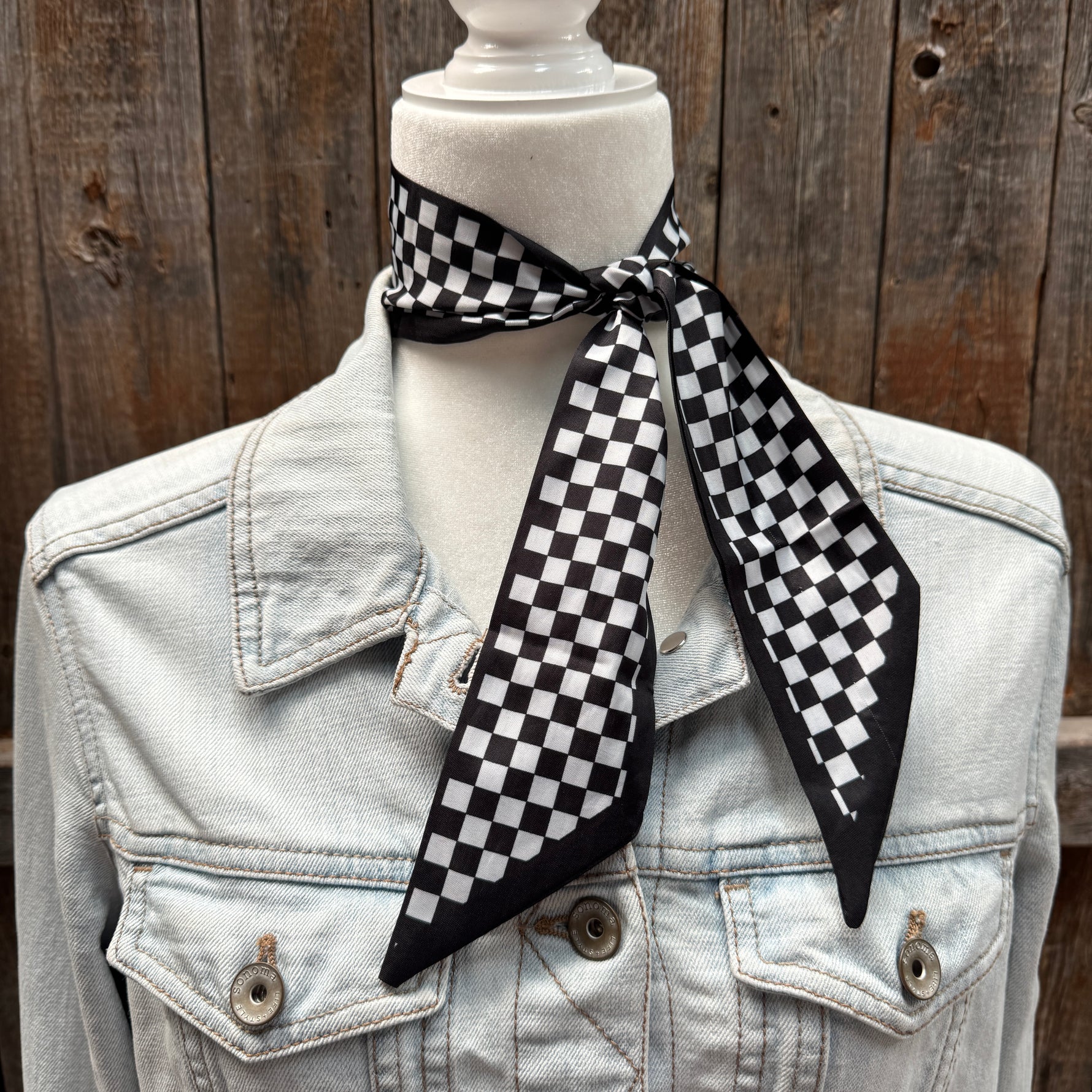 Black and White Checkered Skinny Mini Wild Rag Scarf | Cowgirl Necktie #TW200