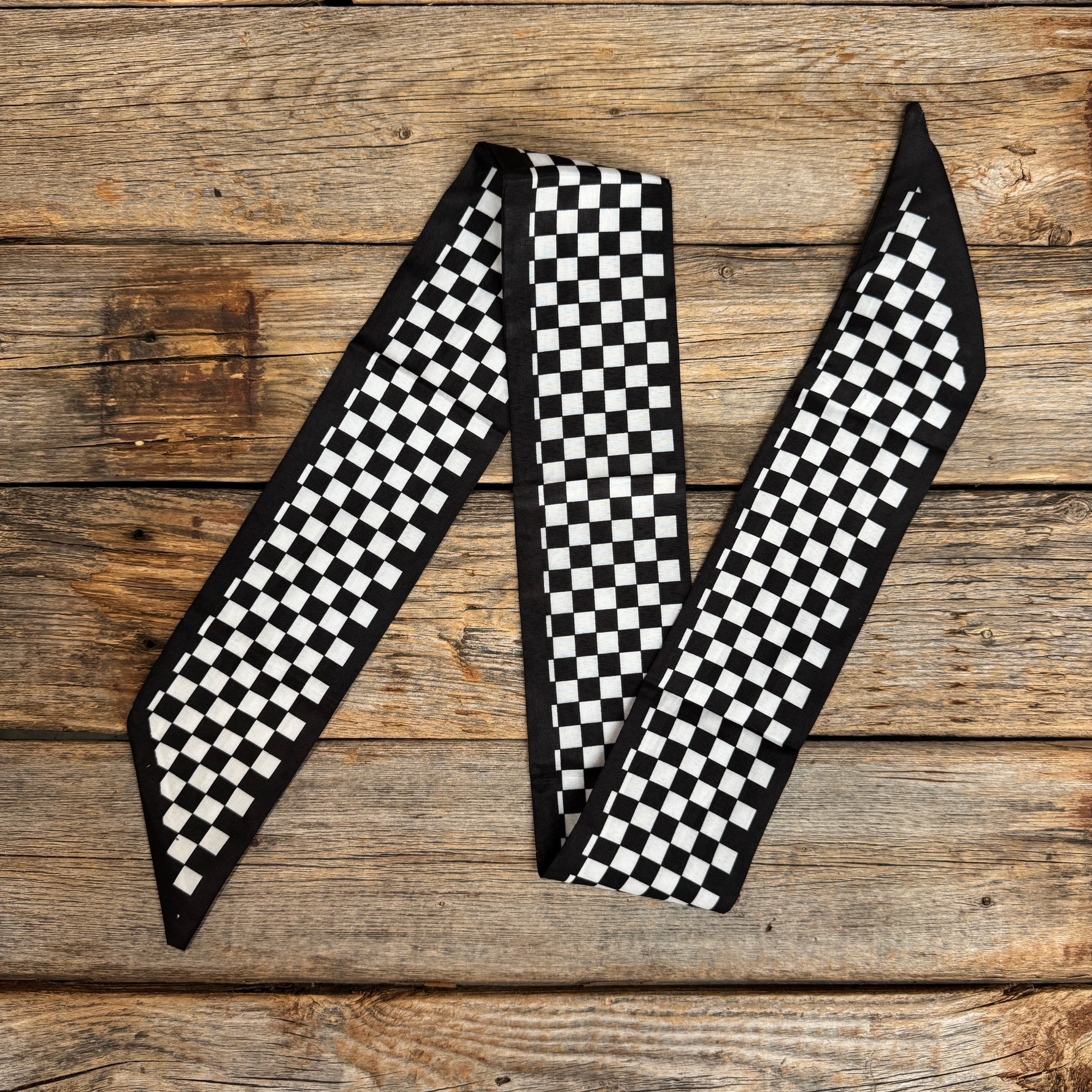 Black and White Checkered Skinny Mini Wild Rag Scarf | Cowgirl Necktie #TW200