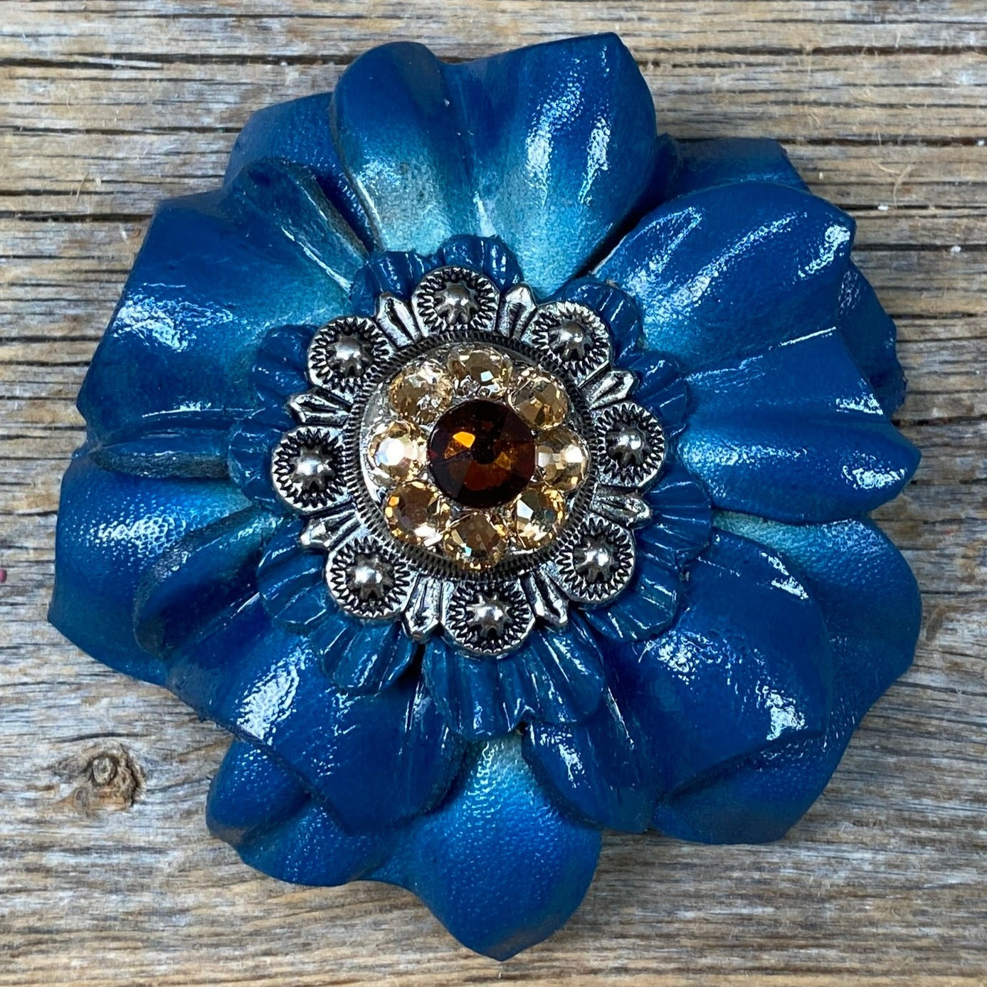 Teal Carnations Leather Flowers - 1