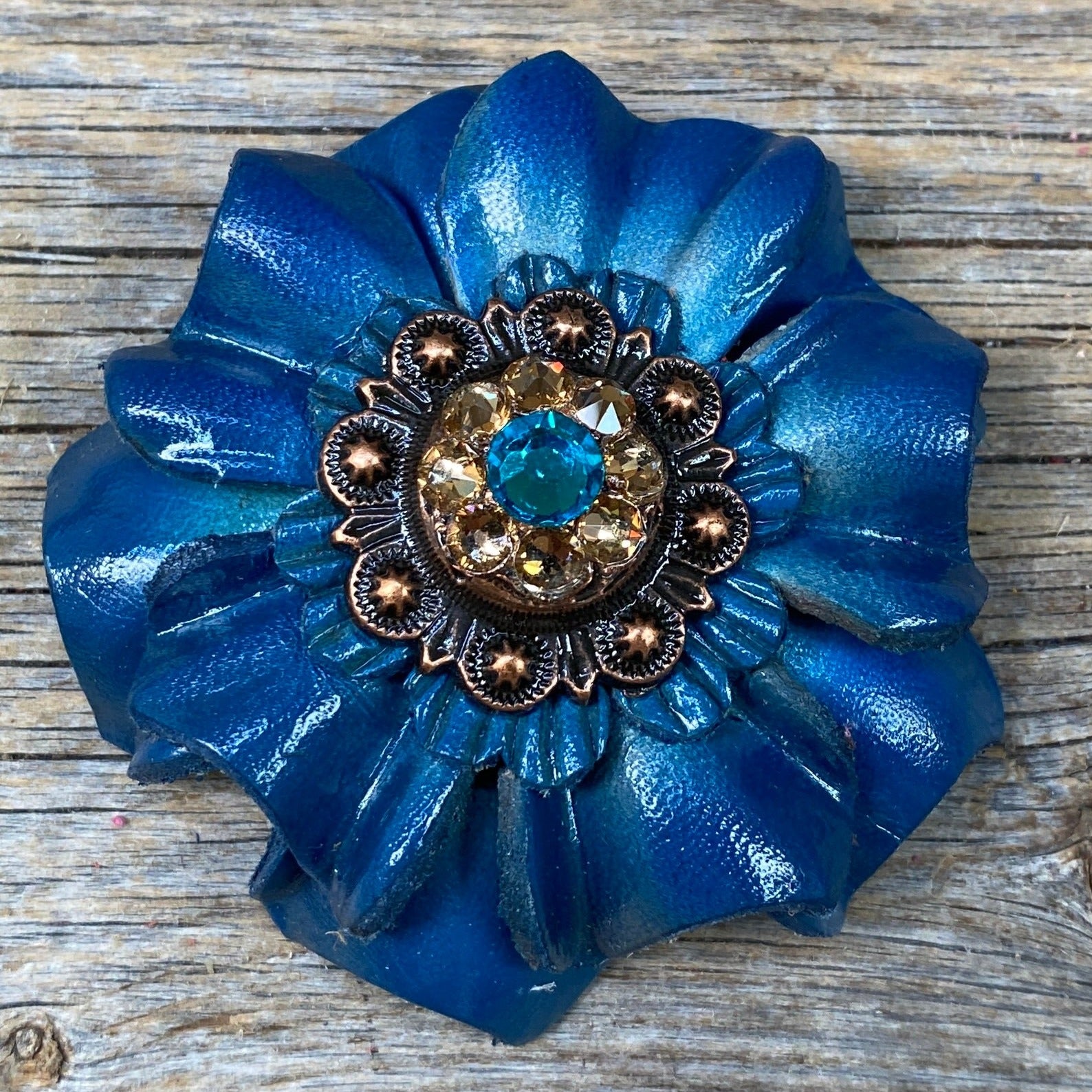 Teal Carnations Leather Flowers - 1
