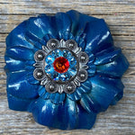 Teal Carnations Leather Flowers - 1" Crystal Conchos - Options