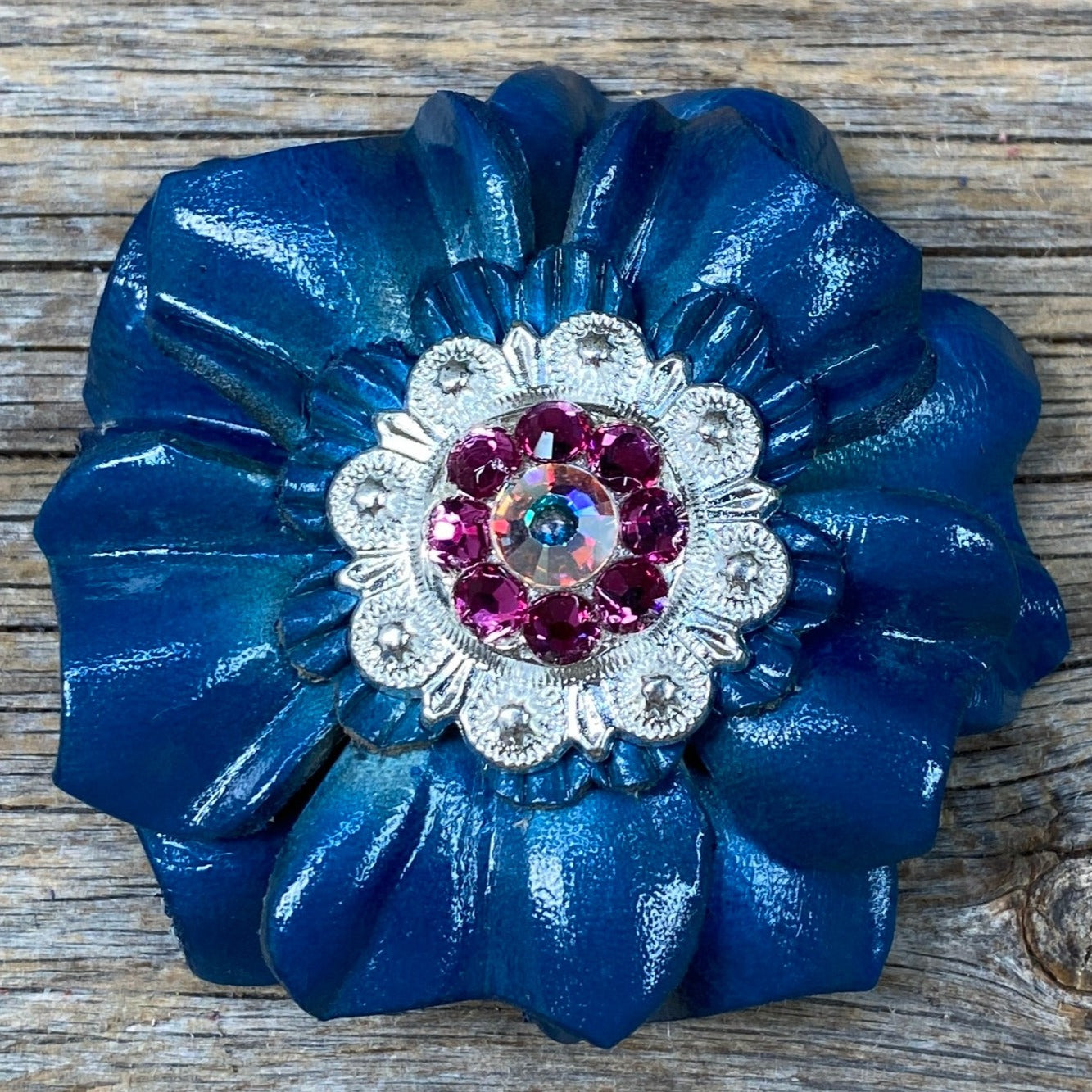 Teal Carnations Leather Flowers - 1