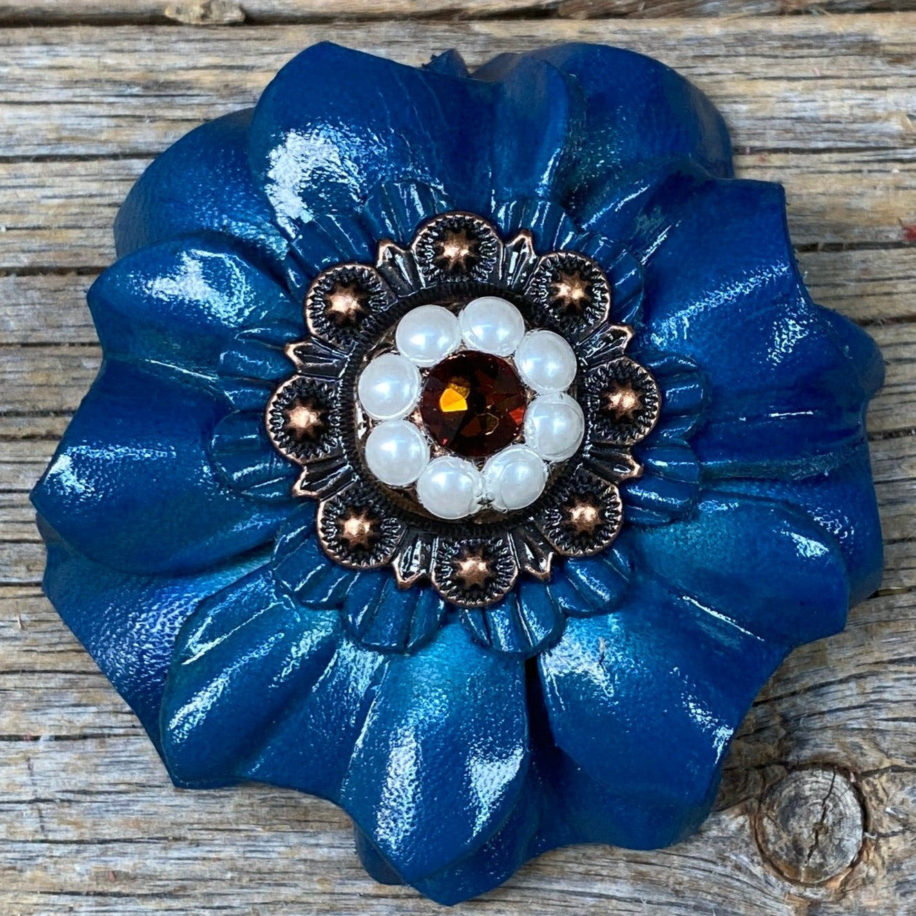 Teal Carnations Leather Flowers - 1