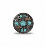 Antique Silver Turquoise and Feather Western Concho W251