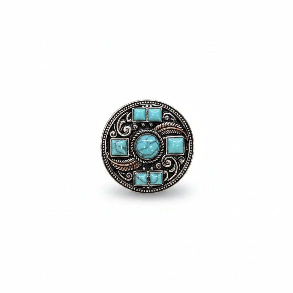 Antique Silver Turquoise and Feather Western Concho W251