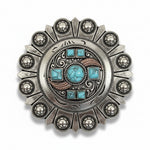 Antique Silver Turquoise and Feather Western Concho W251