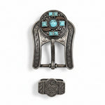 Antique Silver Turquoise and Feather Western Concho W251