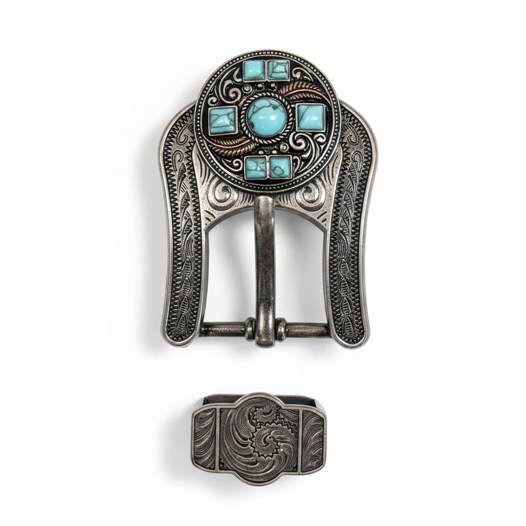 Antique Silver Turquoise and Feather Western Concho W251