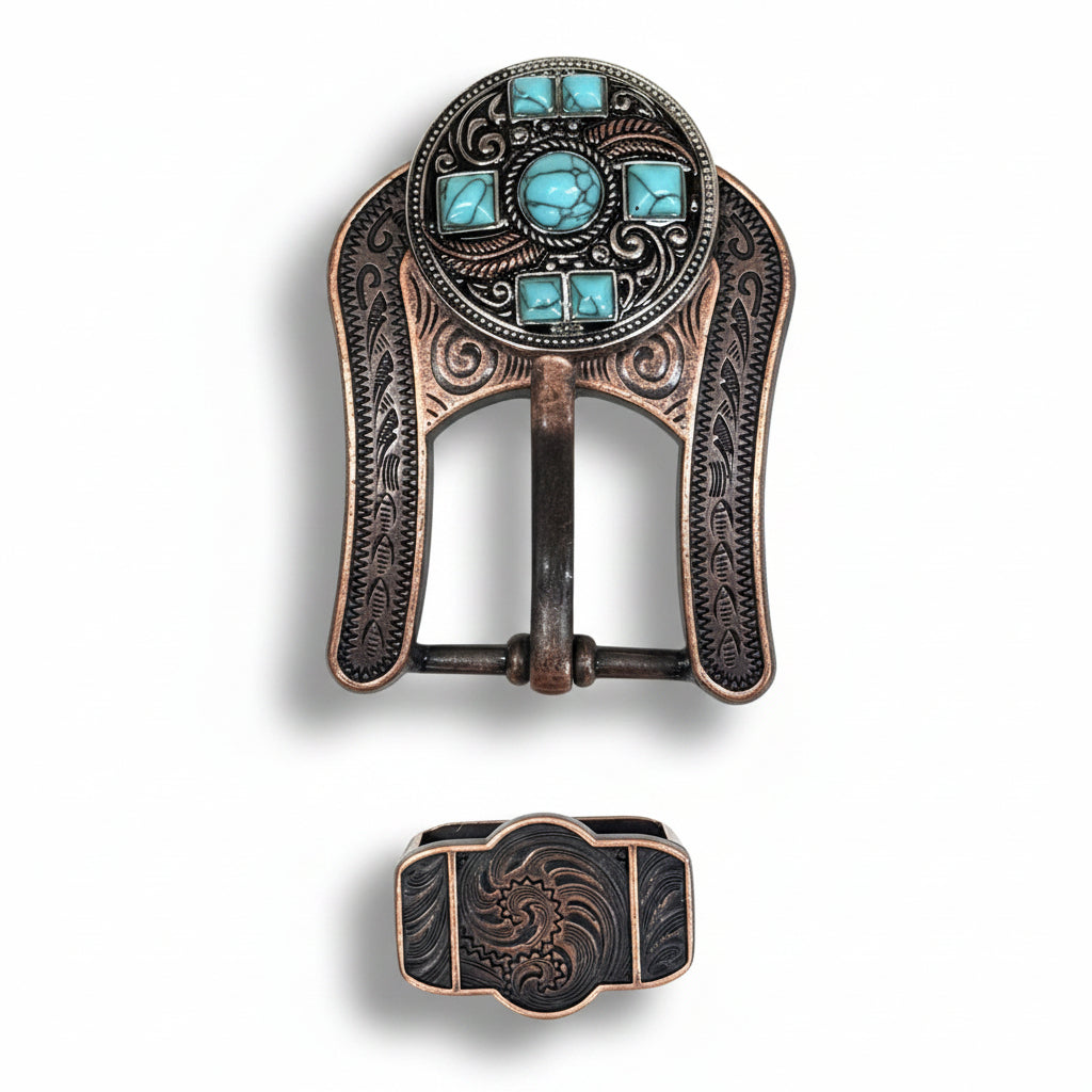 Antique Silver Turquoise and Feather Western Concho W251