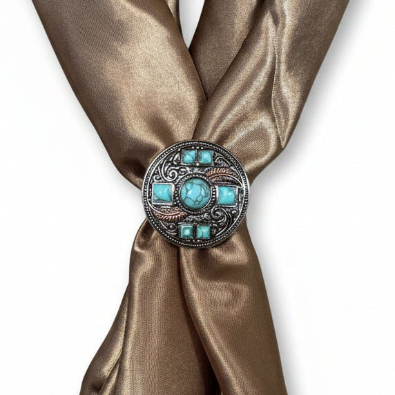Antique Silver Turquoise and Feather Western Concho W251