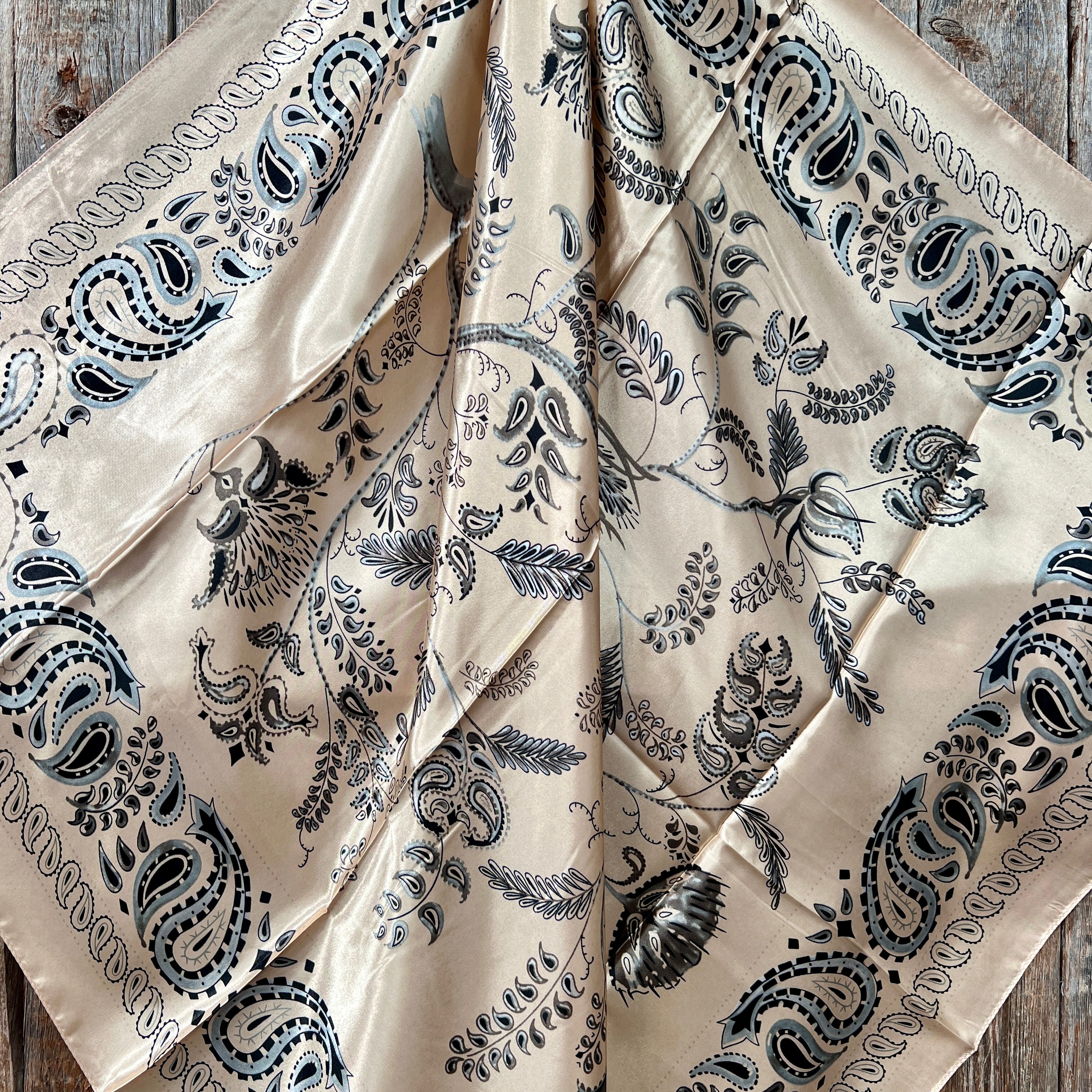 35X35" Light Pink & Silver Paisley Wild Rag / Scarf - W115L Slide WRC435B