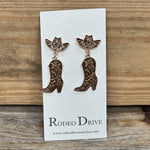 Brown Cowgirl Hat & Boot Dangle Earrings