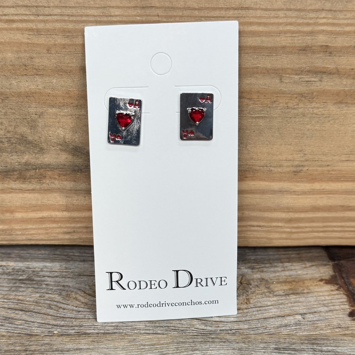 Western Ace of Hearts Card Rhinestone Fashion Earrings