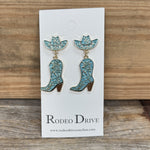 Blue Cowgirl Hat & Boot Dangle Earrings