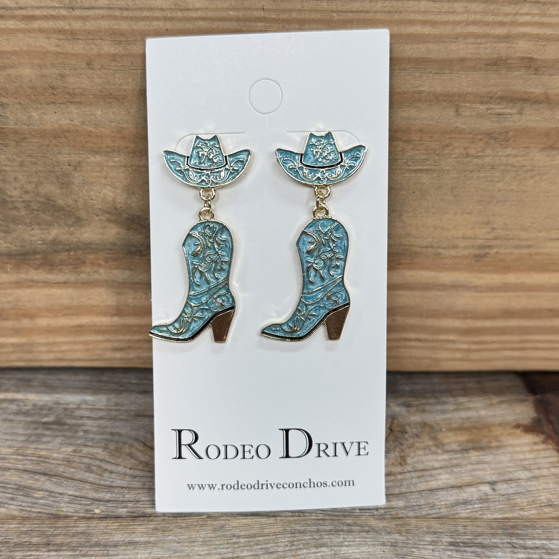 Blue Cowgirl Hat & Boot Dangle Earrings