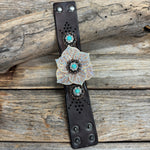 Copper and Turquoise Leather Flower Bracelet LB112