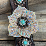 Copper and Turquoise Leather Flower Bracelet LB112