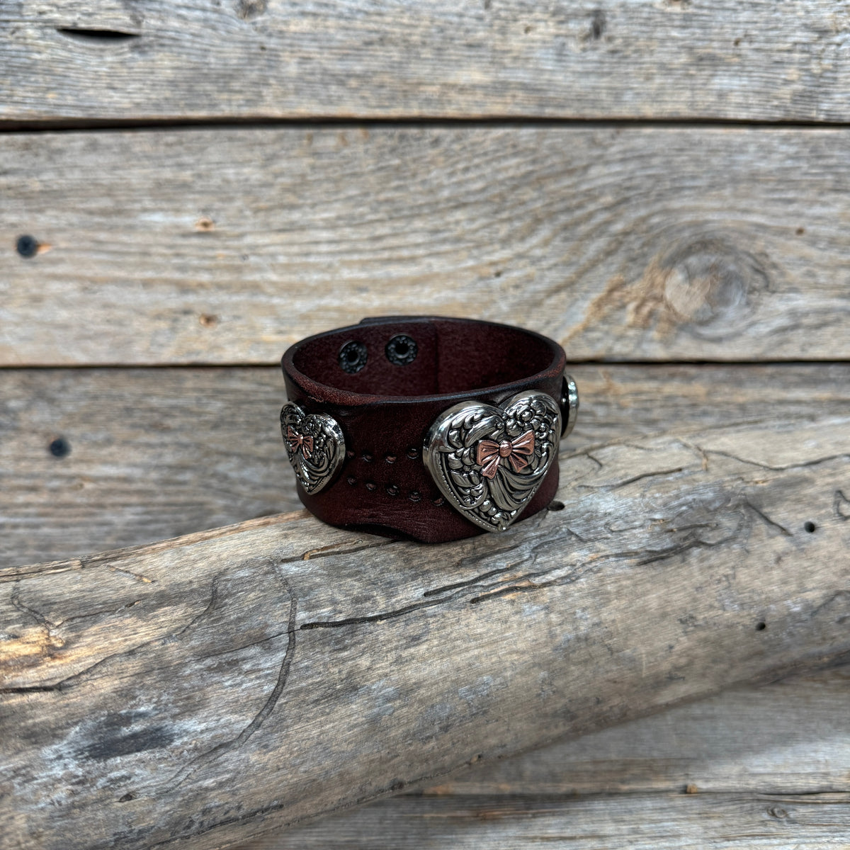 Antique Silver and Copper Heart Leather Bracelet LB109