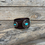 Antique Silver and Copper Turquoise Leather Bracelet LB115