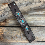 Antique Silver and Copper Turquoise Leather Bracelet LB115