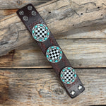 Antique Silver Checkered Leather Bracelet LB116