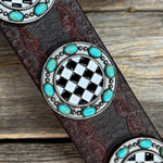 Antique Silver Checkered Leather Bracelet LB116