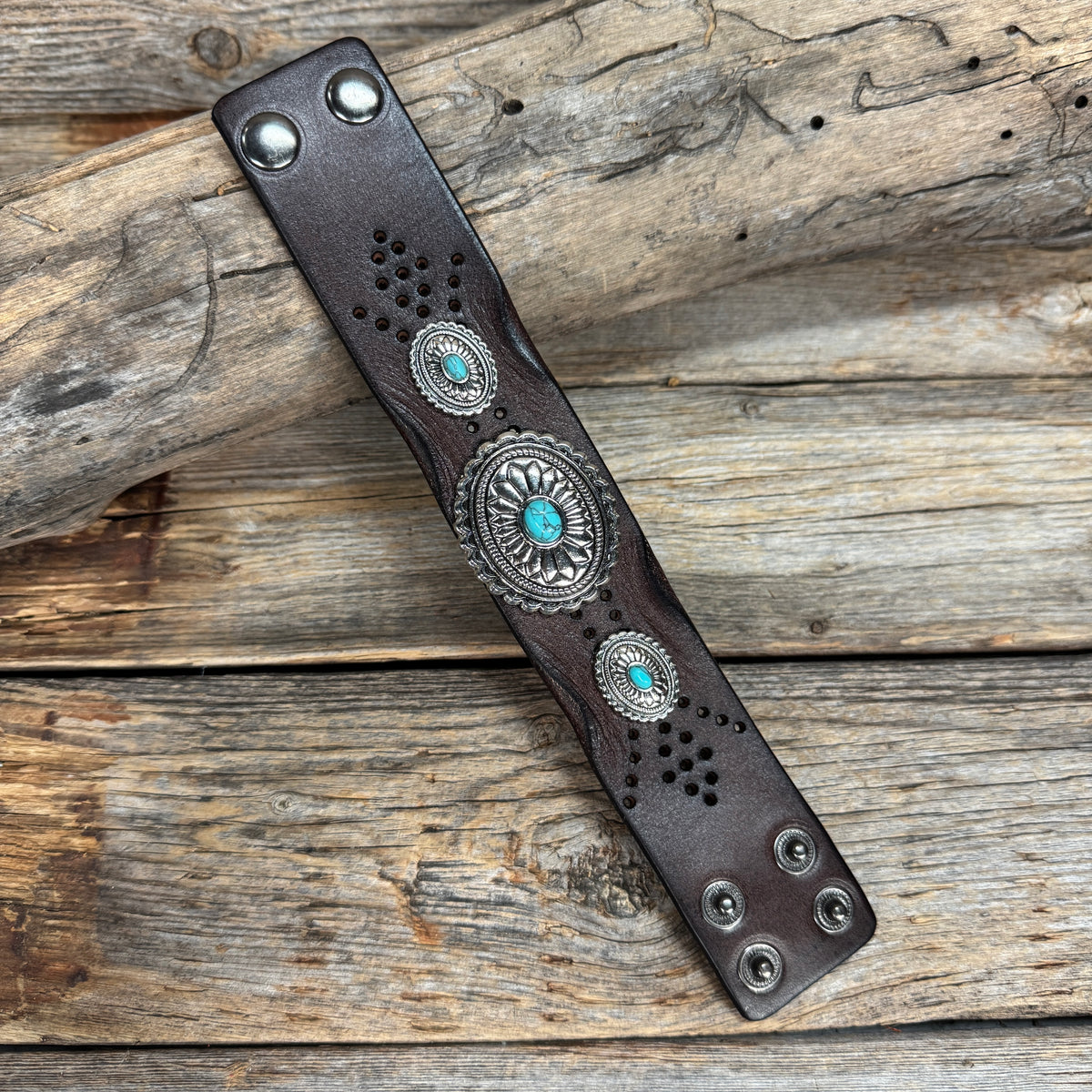 Antique Silver and Turquoise Leather Bracelet LB117