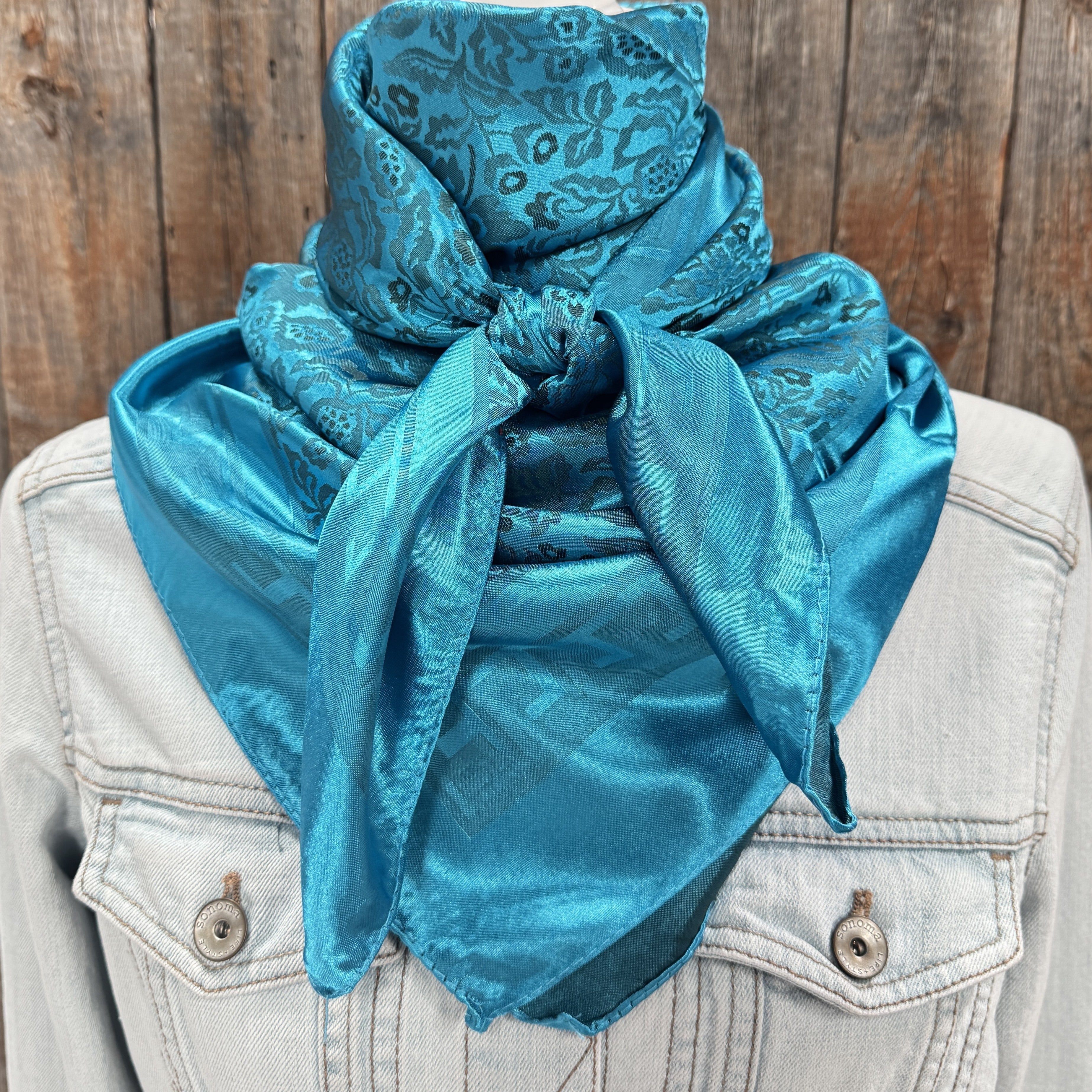 35X35" Teal Jacquard Wild Rag / Scarf WR4007