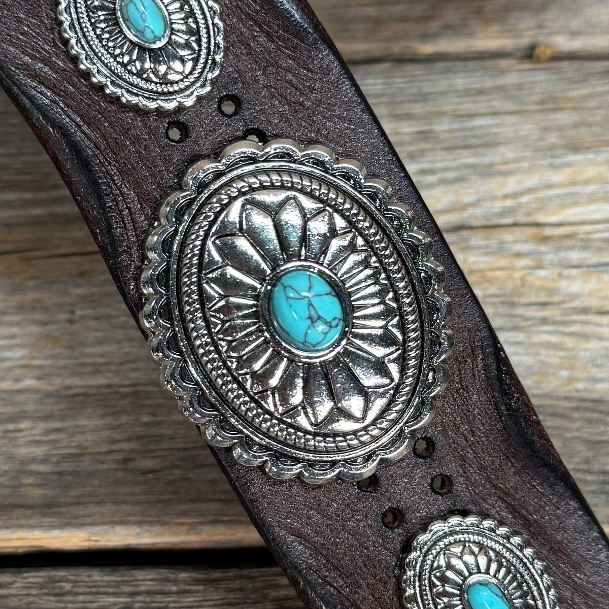 Antique Silver and Turquoise Leather Bracelet LB117