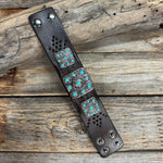 Antique Silver and Copper Turquoise Square Leather Bracelet LB118