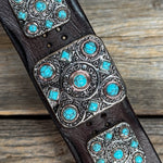 Antique Silver and Copper Turquoise Square Leather Bracelet LB118