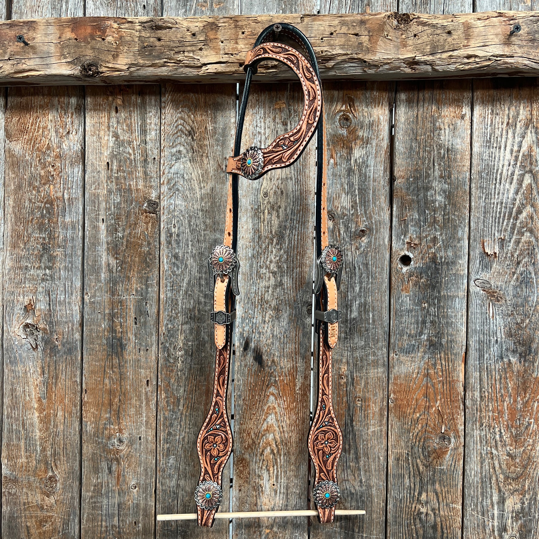 Floral Teal Dot Western Floral Browband/One Ear Headstall & Breastcollar Tack Set #BBBC593