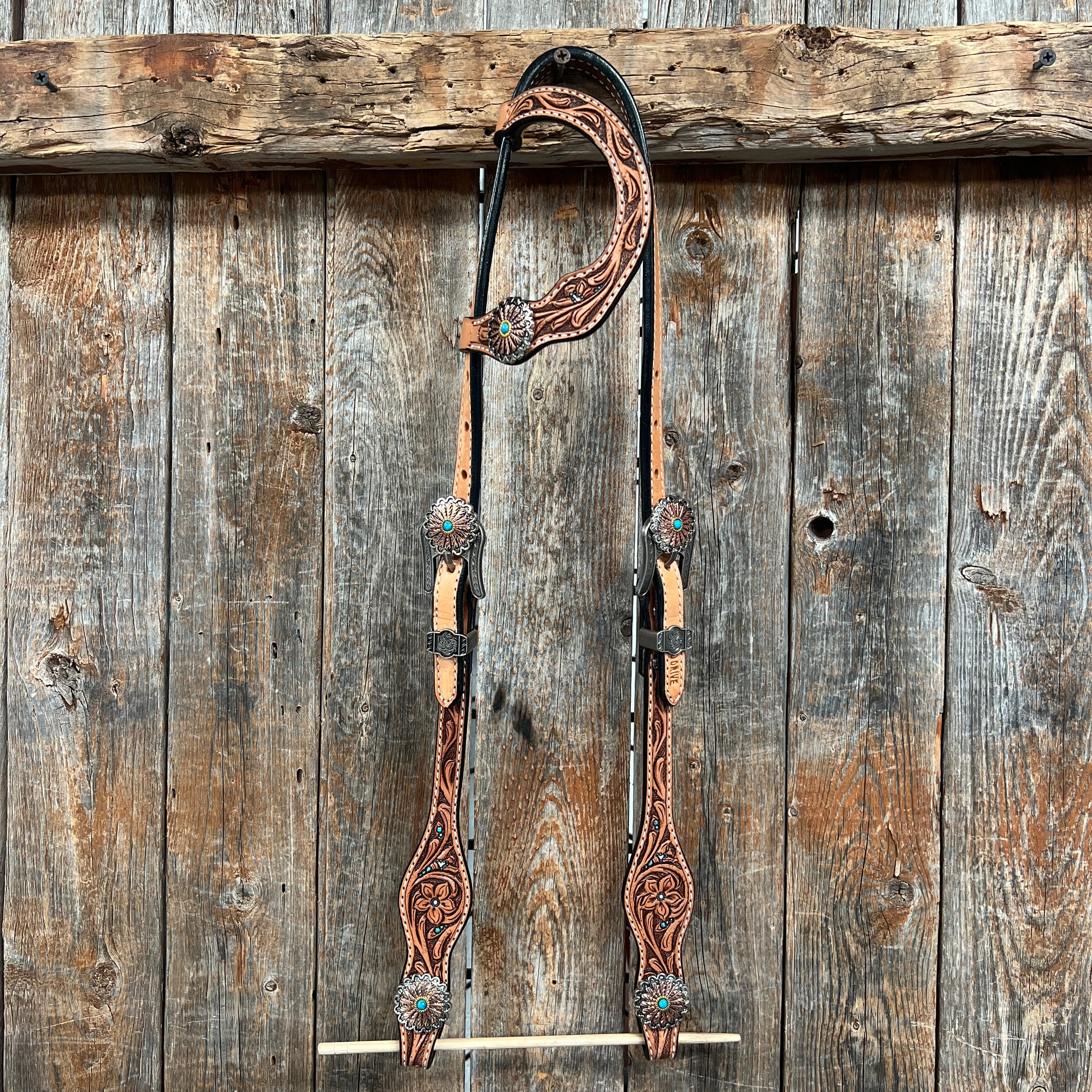 Floral Teal Dot Western Floral Browband/One Ear Headstall & Breastcollar Tack Set #BBBC593