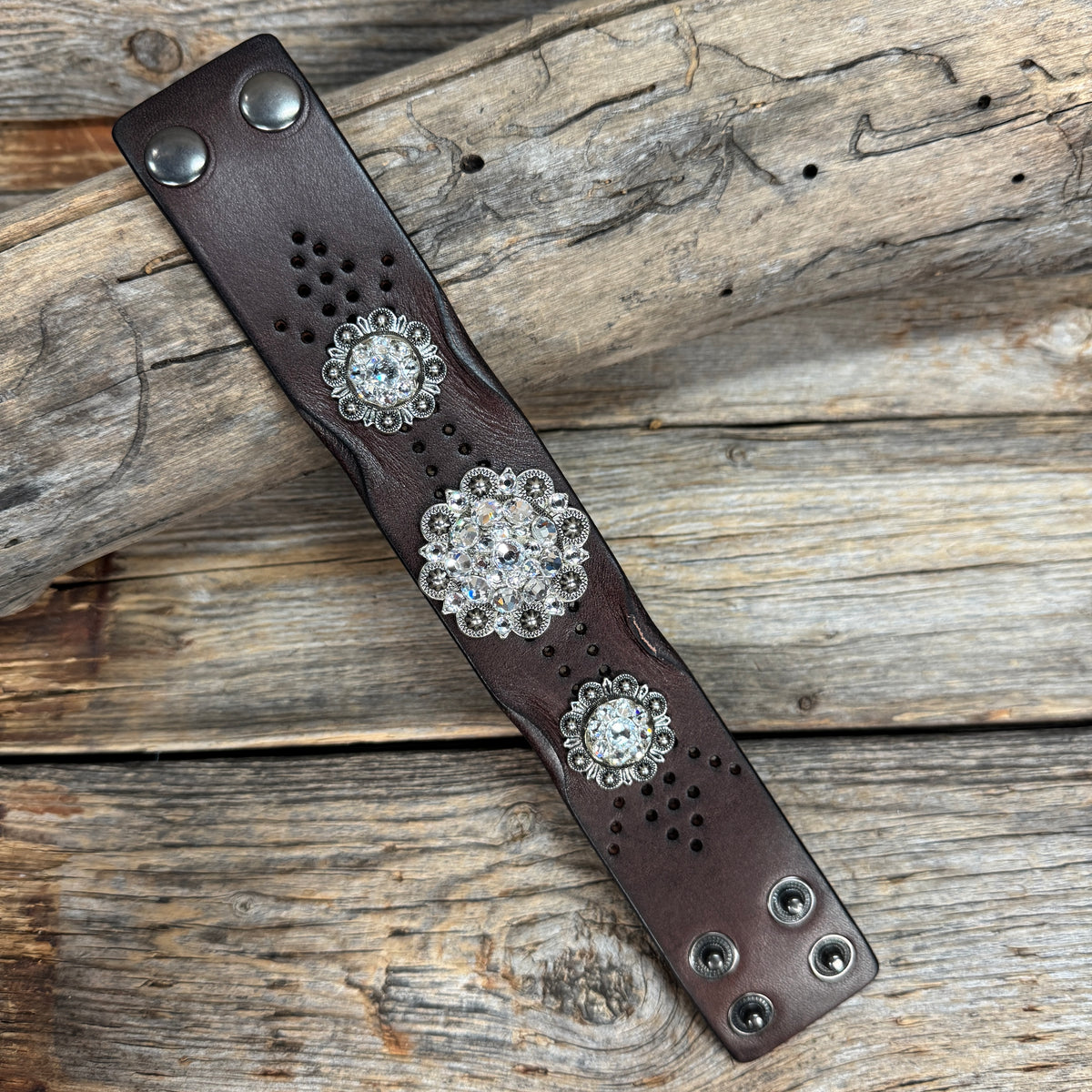 Antique Silver Clear Leather Bracelet LB119
