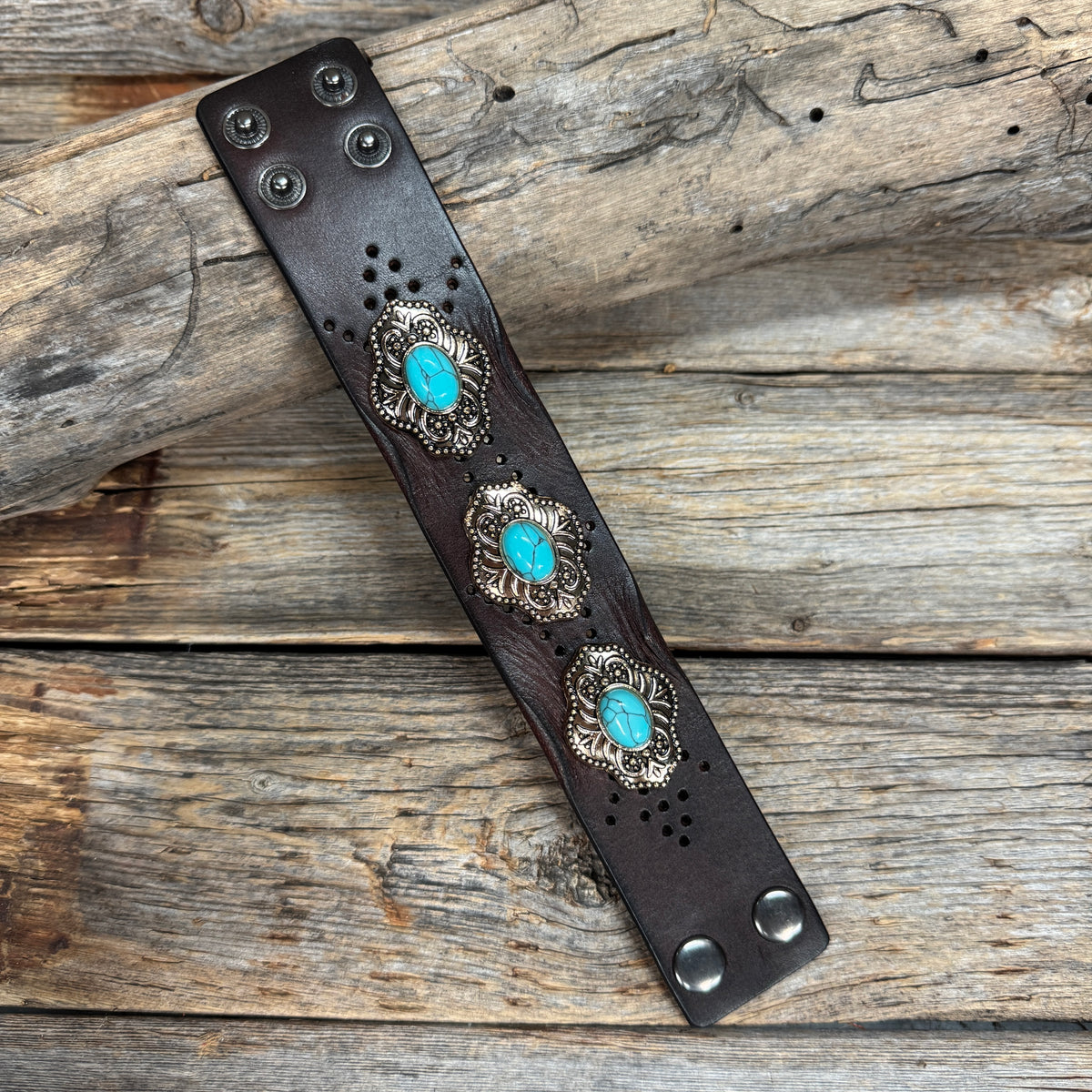 Gold and Turquoise Leather Bracelet LB120