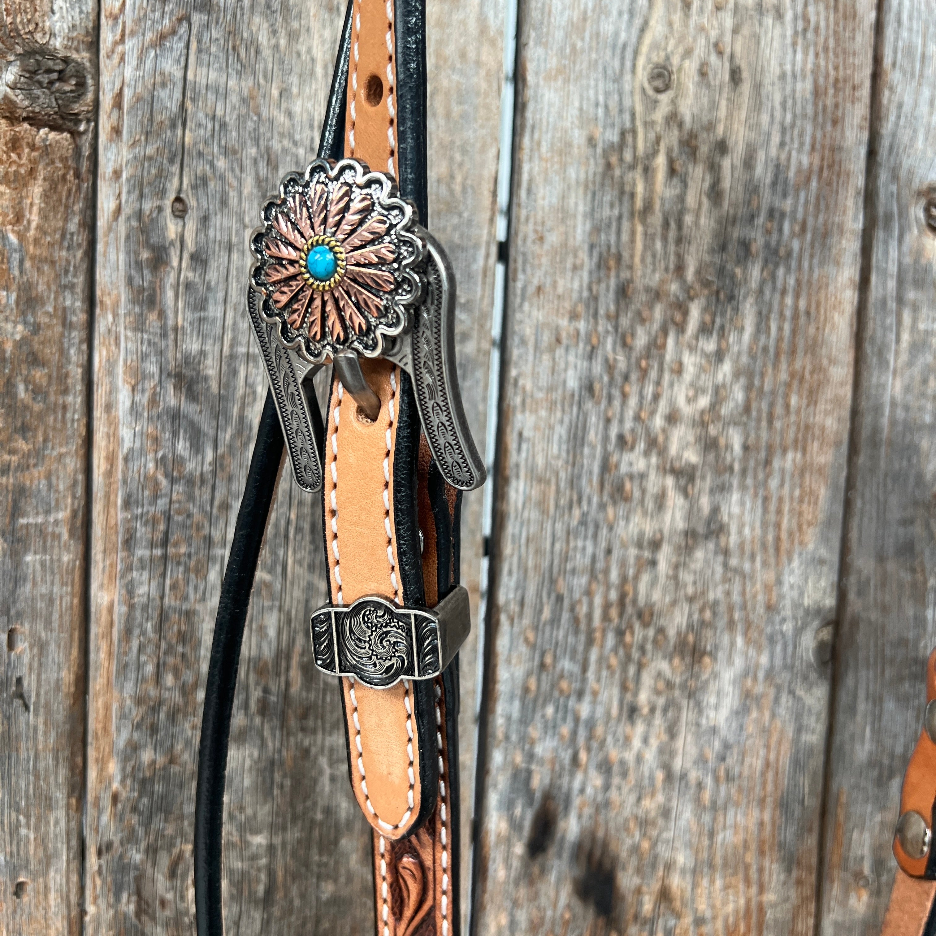 Floral Teal Dot Western Floral Browband/One Ear Headstall & Breastcollar Tack Set #BBBC593